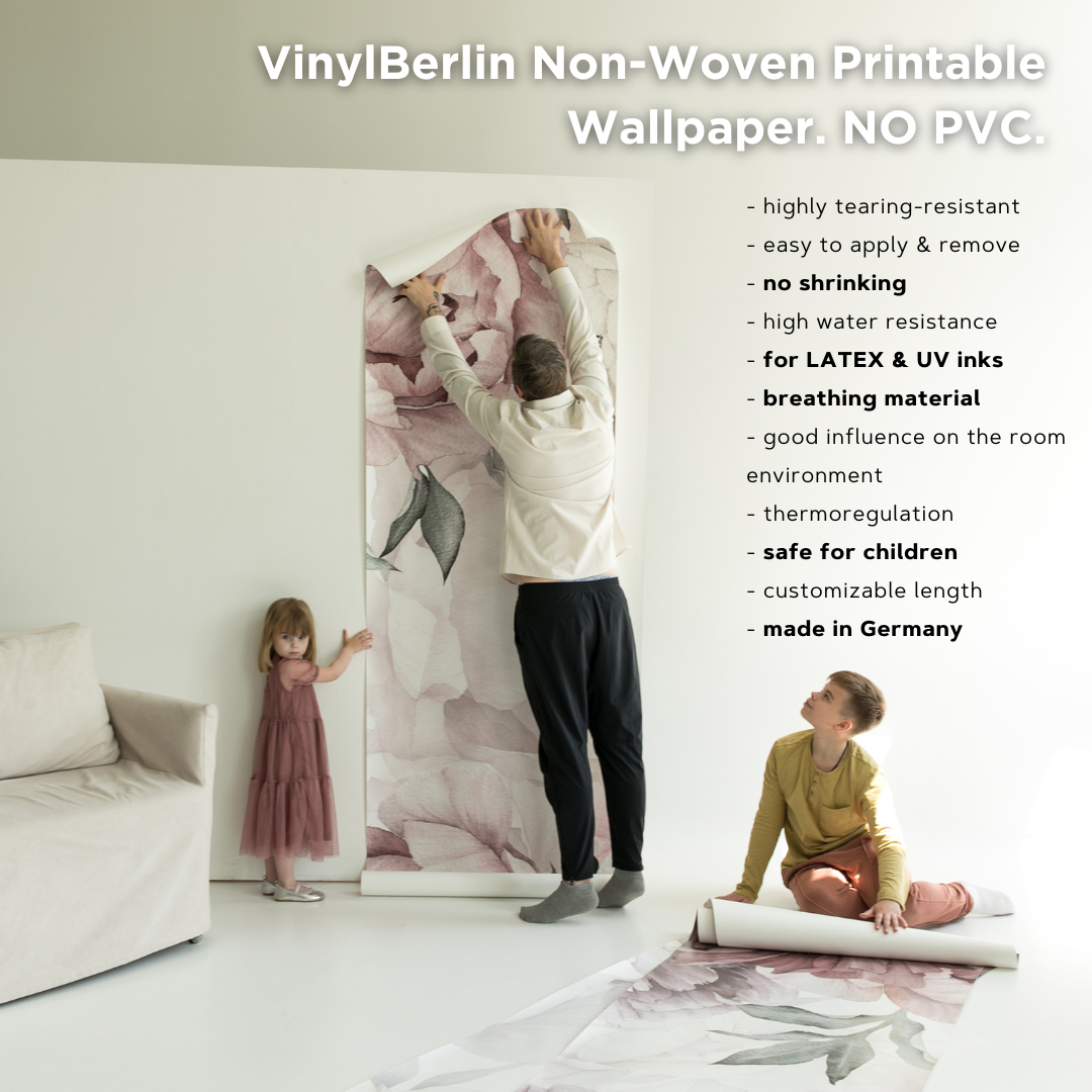 VinylBerlin Non-Woven Printable Wallpaper. For Latex UV Print. NO PVC 43"X83Yds